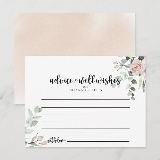 Classic Dusty Pink Rose Floral Wedding Advice Card (Front/Back)