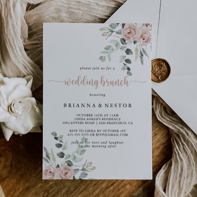 Classic Dusty Pink Rose Floral Wedding Brunch Invitation (Creator Uploaded)