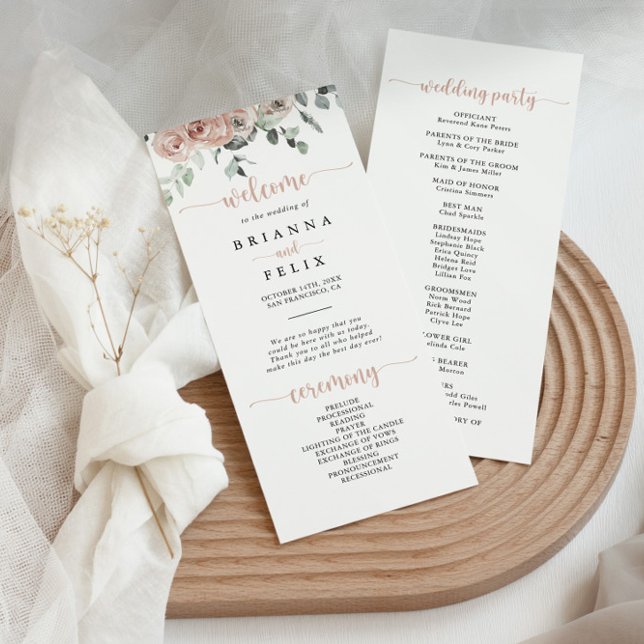 Classic Dusty Pink Rose Floral Wedding  Programme (Creator Uploaded)