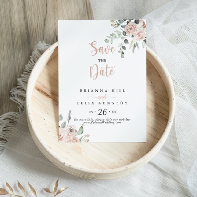 Classic Dusty Pink Rose Floral Wedding   Save The Date (Creator Uploaded)