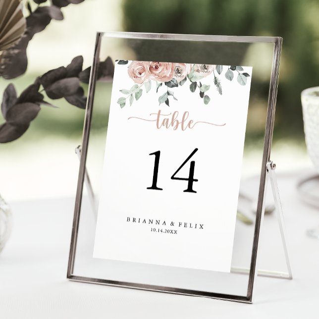 Classic Dusty Pink Rose Floral Wedding  Table Number (Creator Uploaded)