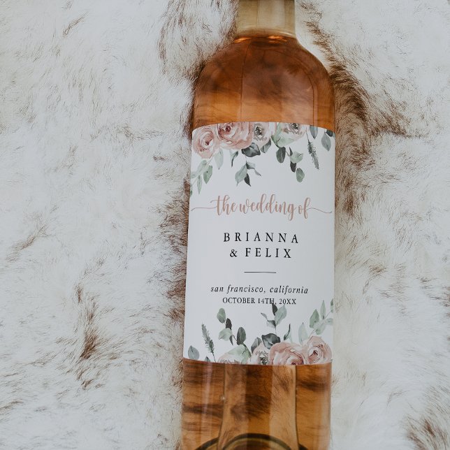 Classic Dusty Pink Rose Floral Wedding Wine Labels (Creator Uploaded)