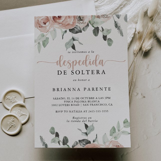 Classic Dusty Pink Rose Spanish Bridal Shower   Invitation (Creator Uploaded)