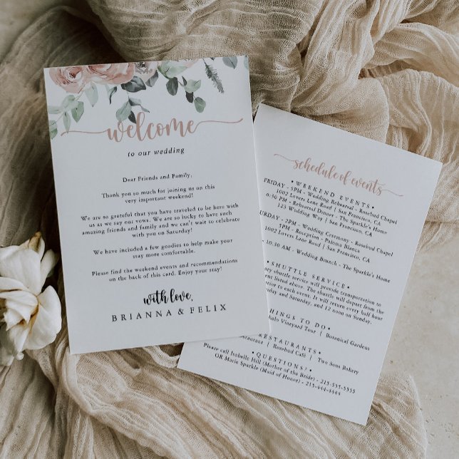 Classic Dusty Pink Rose Wedding Welcome Letter Invitation (Creator Uploaded)
