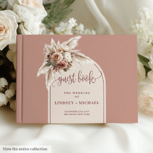 Classic dusty pink roses pampas wedding guest book