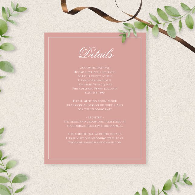 Classic Dusty Rose Border Script Wedding Details Enclosure Card (Creator Uploaded)