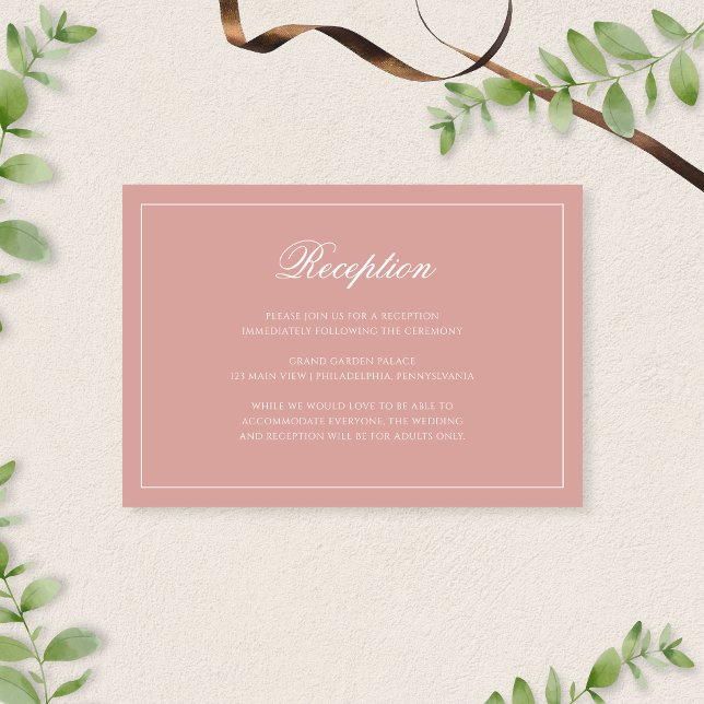 Classic Dusty Rose Border Script Wedding Reception Enclosure Card (Creator Uploaded)