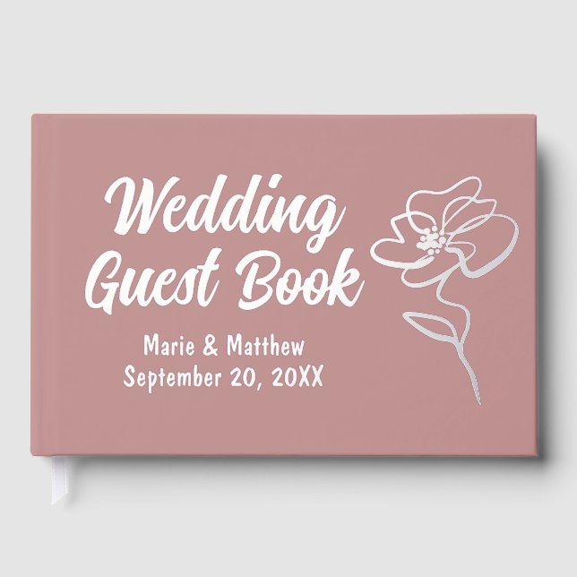 Classic Dusty Rose Floral Sketch Foil Guestbook (Front)