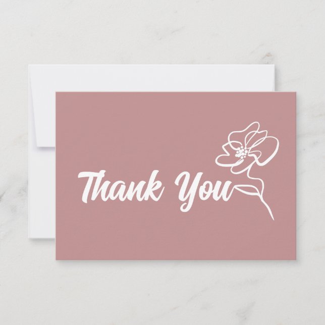 Classic Dusty Rose Floral Sketch  Thank You Card (Front)