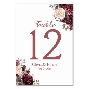 Classic Dusty Rose  Foral on White Table Number