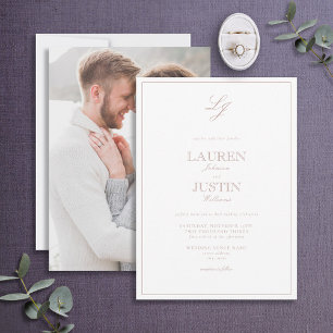 Classic Dusty Rose Script Monogram Photo Wedding Invitation
