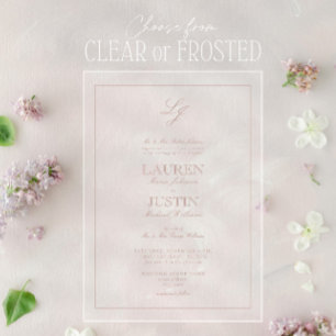 Classic Dusty Rose Script Monogram Wedding Acrylic Invitations