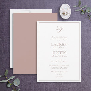 Classic Dusty Rose Script Monogram Wedding Invitation