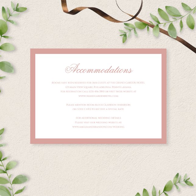 Classic Dusty Rose Script Wedding Accommodations Enclosure Card (Creator Uploaded)
