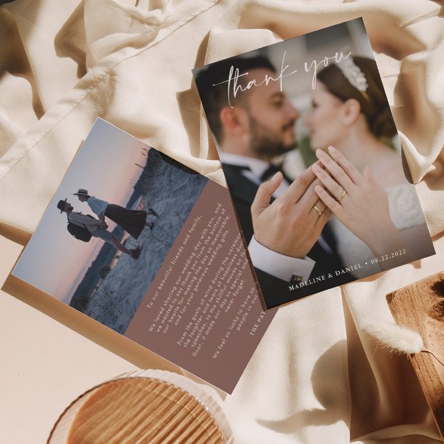 Classic Dusty Rose Script with Photo Wedding Thank You Card (Creator Uploaded)