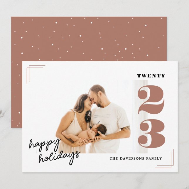 Classic Dusty Rose Star Photo Happy Holidays Card (Front/Back)