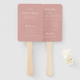 Classic Dusty Rose & White Script Wedding Program Hand Fan