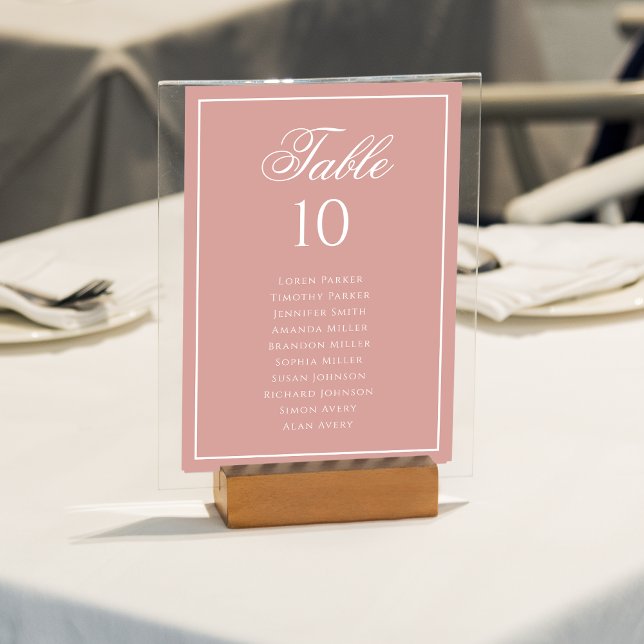 Classic Dusty Rose & White Wedding Seating Chart Table Number (Creator Uploaded)