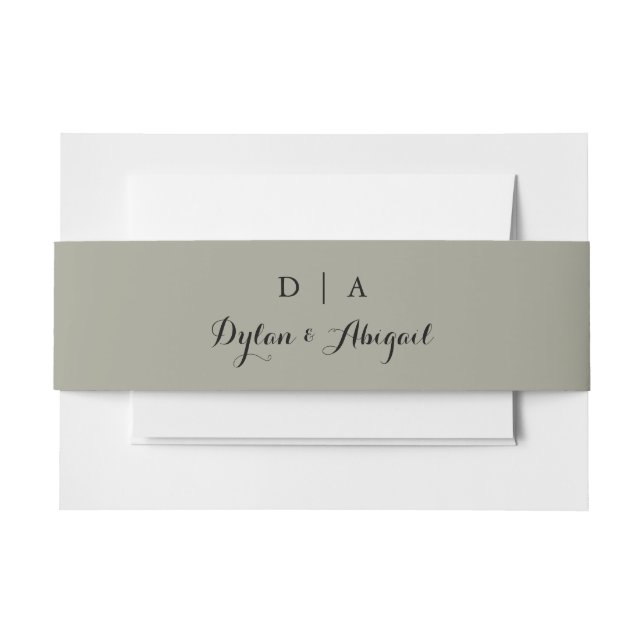 Classic Dusty Sage Green Wedding Belly Band Invitation Belly Band (Front Example)