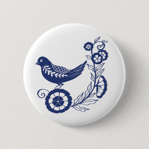 Classic Dutch Blue Delft Tile Bird Design 6 Cm Round Badge