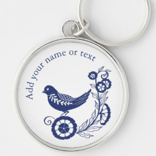 Classic Dutch Blue Delft Tile Bird Design Key Ring