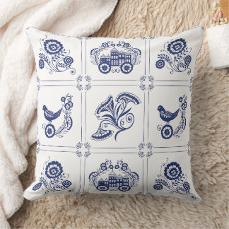 Classic Dutch Blue Delft Tile Floral & Bird Cushion