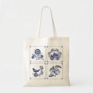Classic Dutch Blue Delft Tile Floral & Bird Design Tote Bag