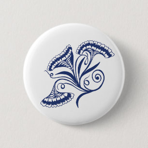 Classic Dutch Blue Delft Tile Floral Design 6 Cm Round Badge
