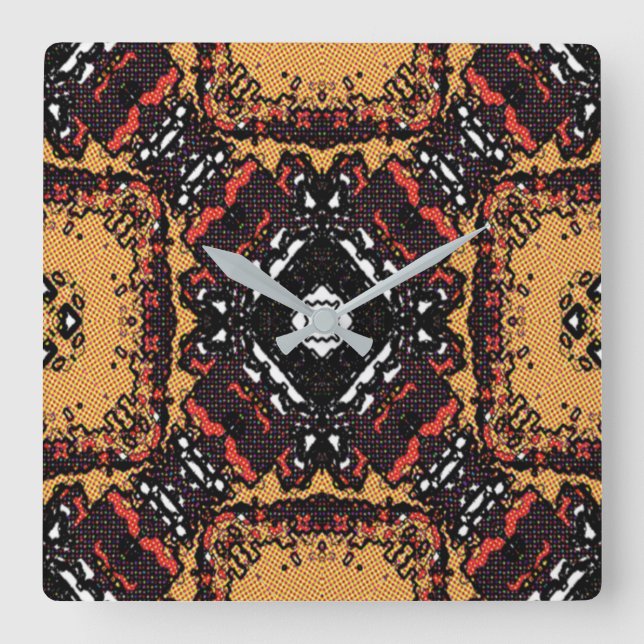 Classic Earth Tone Golden Browns Old World Pattern Square Wall Clock (Front)