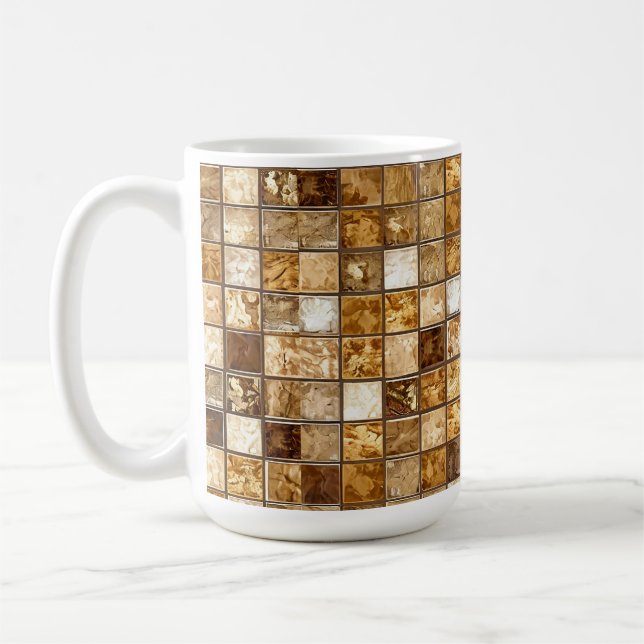 Classic Earth Tone Square Mosaic Tile Pattern Flow Coffee Mug (Left)