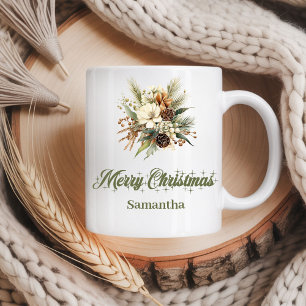 Classic earthy neutral design custom name Christma Coffee Mug