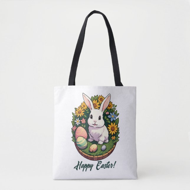 Classic Easter Bunny Illustration. Happy Easter! Tote Bag (Front)