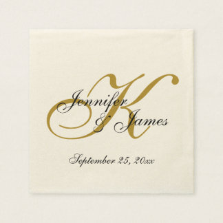 Classic Ecru Custom Gold Monogram Paper Napkin