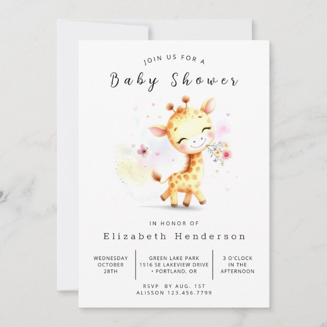 Classic Editable Giraffe Baby Shower Invitation (Front)
