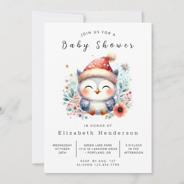 Classic Editable Owl Baby Shower Invitation (Front)