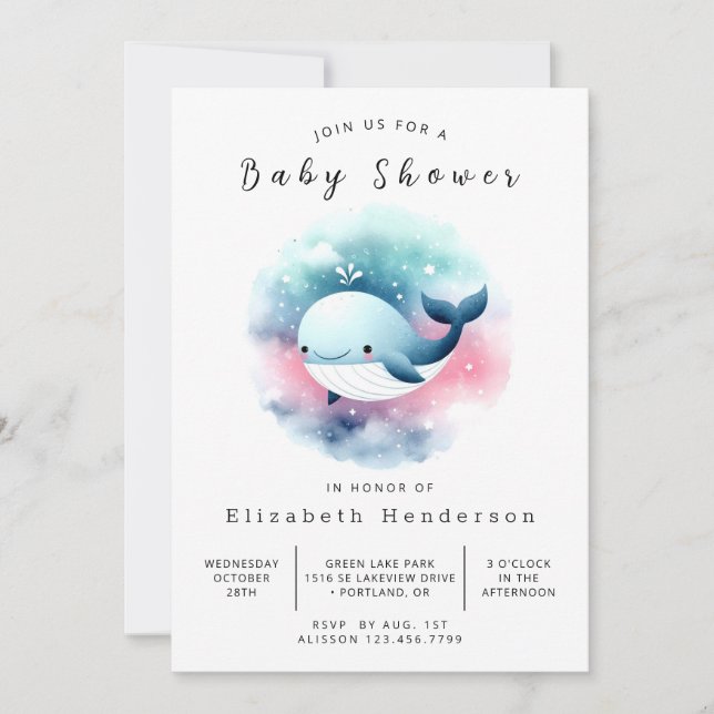 Classic Editable Whale Baby Shower Invitation (Front)