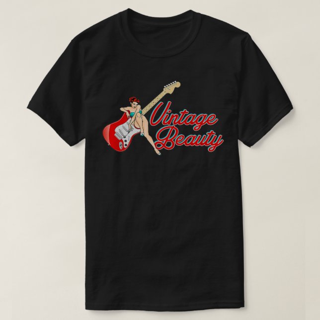 Classic Electric Guitar Pinup Girl Premium  T-Shirt (Design Front)