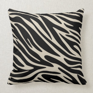 Classic Elegance Black and Tan Zebra Print Large Cushion