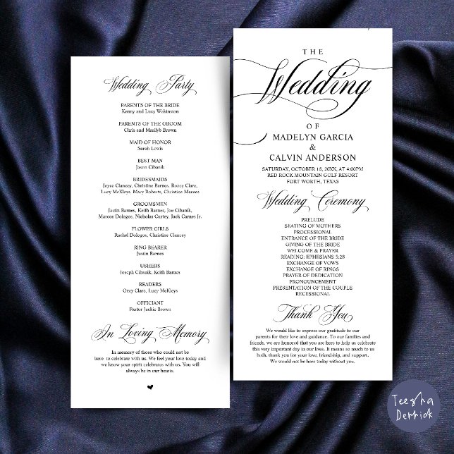 Classic Elegance Black Script, Wedding Ceremony Programme (Classic Elegance Black Script, Wedding Ceremony Program Card)