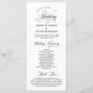 Classic Elegance Black Script, Wedding Ceremony Programme