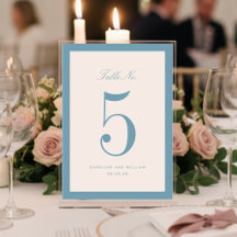 Classic Elegance Blue Wedding Table Number Card