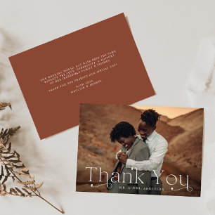 Classic Elegance Brown Clay Photo Wedding Thank You Card