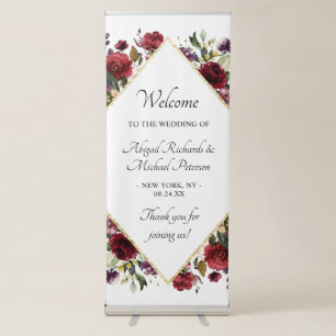 Classic Elegance Burgundy Diamond Wedding Welcome Retractable Banner
