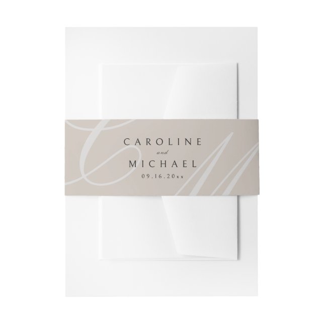 Classic Elegance Calligraphy Monogram Wedding Invitation Belly Band (Front Example)