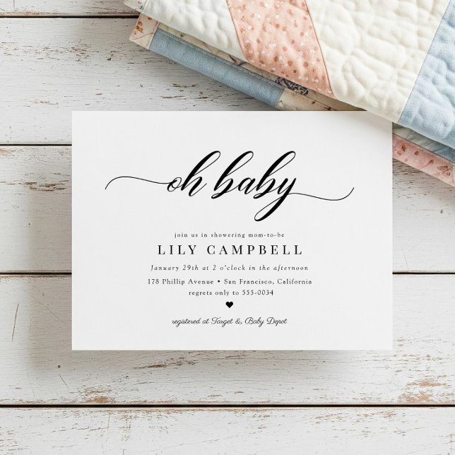 Classic Elegance Calligraphy Script Baby Shower In Invitation (Creator Uploaded)