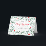 Classic Elegance Christmas Card<br><div class="desc">Scrolls,  flowers,  and leaves design in shades of greens,  blue,  and red.  White background.  Elegant,  stylish,  colourful - perfect for sending holiday greetings to your family and friends!  Easy to customise the text.</div>