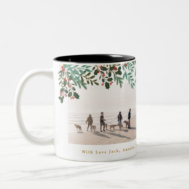 Classic Elegance Christmas Holiday Two Photo Two-Tone Coffee Mug (Left)