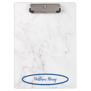 Classic Elegance Customise Name White Marble Clipboard