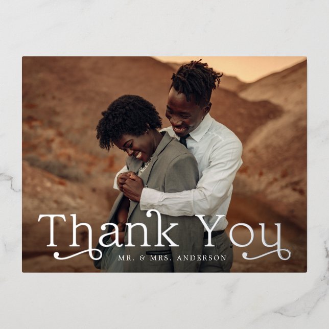 Classic Elegance Foil Photo Thank You Postcard (Front)