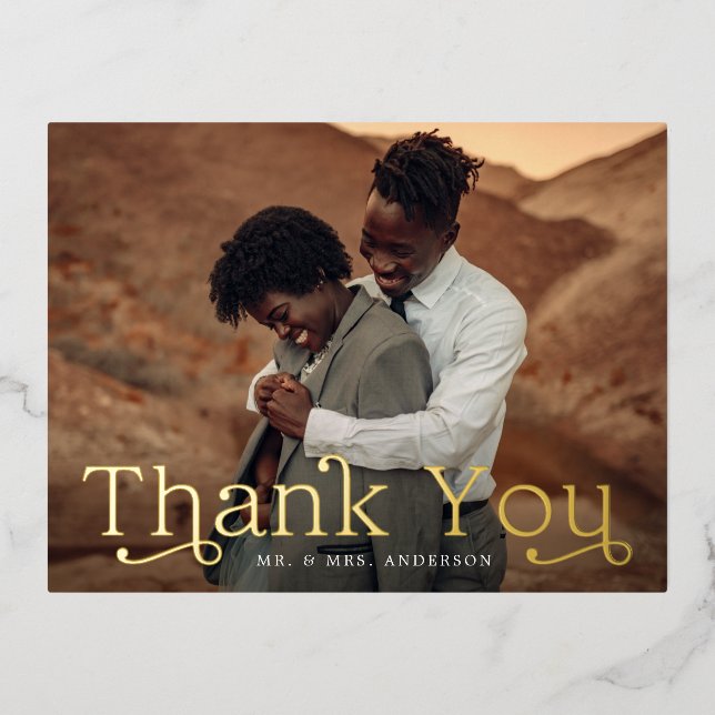 Classic Elegance Foil Photo Thank You Postcard (Front)
